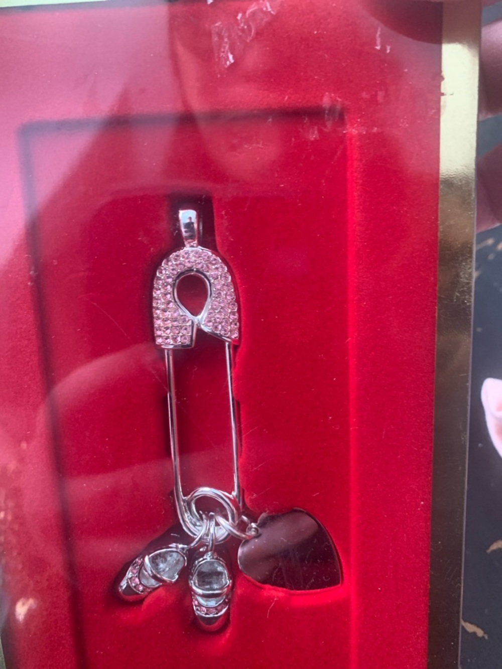 Lenox Silver-Tone Baby Shoe’s and Heart Charm Pin - Picture 2 of 3